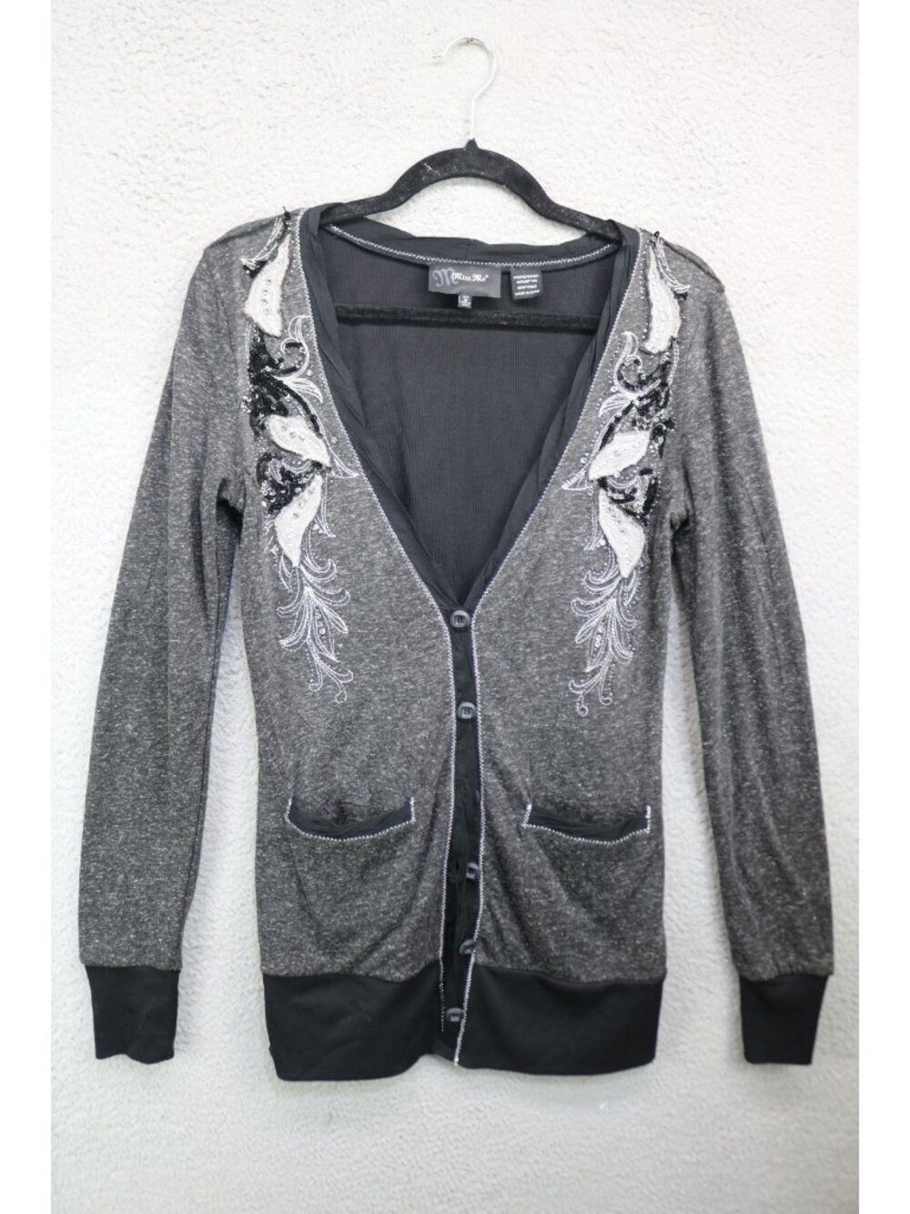 Miss‎ Me Button-Up Long Sleeve Sweater-Medium-Sequins-Whimsigoth-Goth-Boho